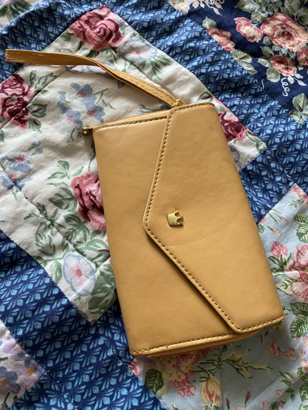 * Crown Smart Pouch Handmade Tan Faux Leather Wallet Wristlet